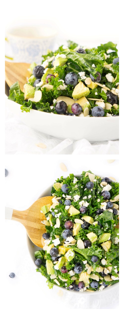 Blueberry & Avocado Kale Salad with Lemon Vinaigrette Haute & Healthy