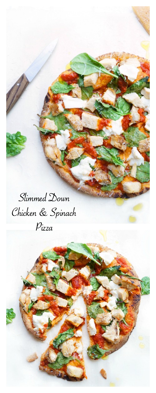Slimmed Down Chicken & Spinach Pizza