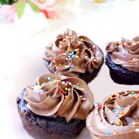 Closeup of Skinny Chocolate Peanut Butter Cupcakes