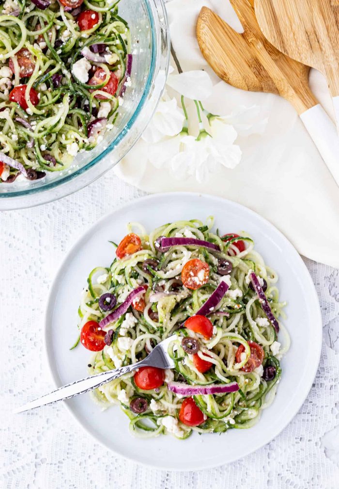 cucumber noodle salad on a plate