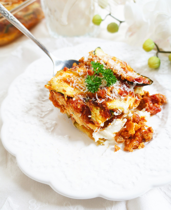 Zucchini Lasagna on a white plate