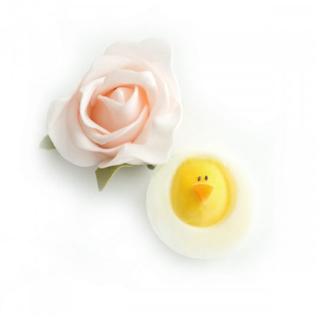 Hard-Boiled Egg Chick and a pink flower