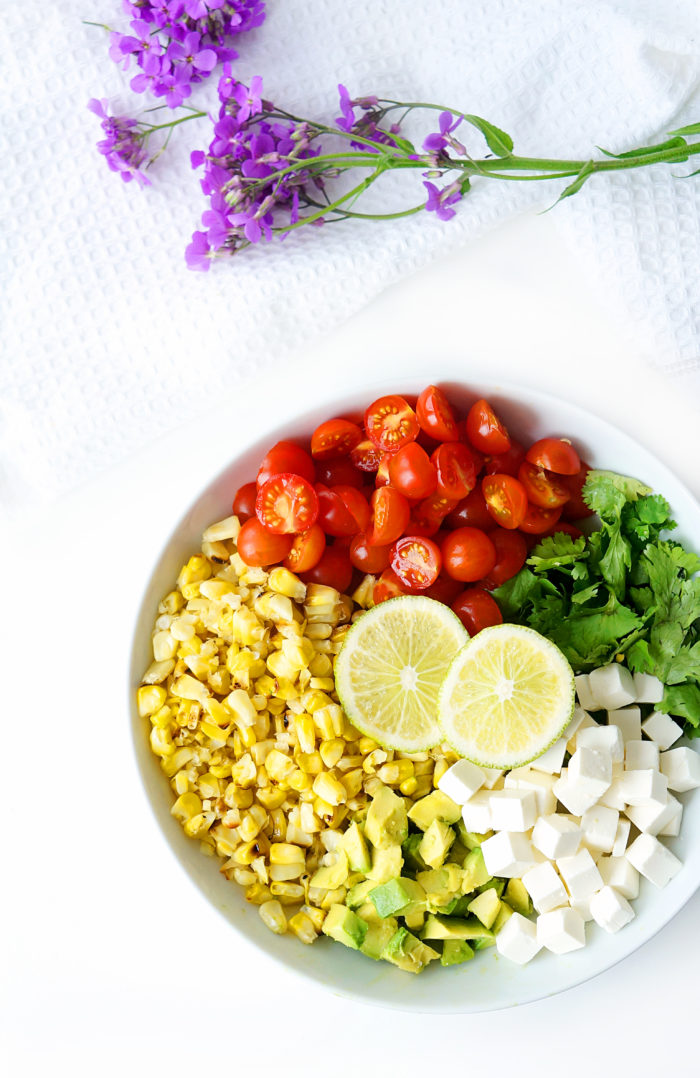 Grilled Corn, Tomato & Avocado Salad with a Honey Lime Dressing