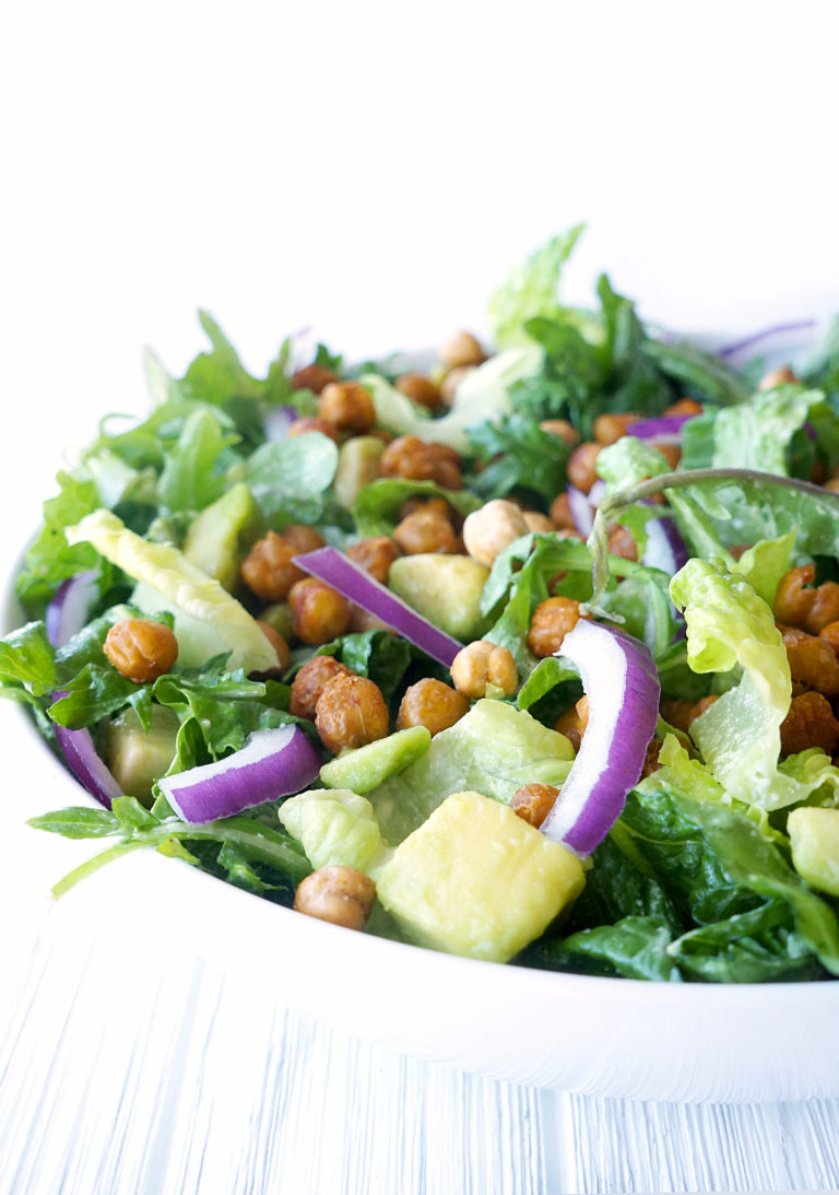 Vegan Caesar Salad with Roasted Sriracha Chickpeas Haute & Healthy Living