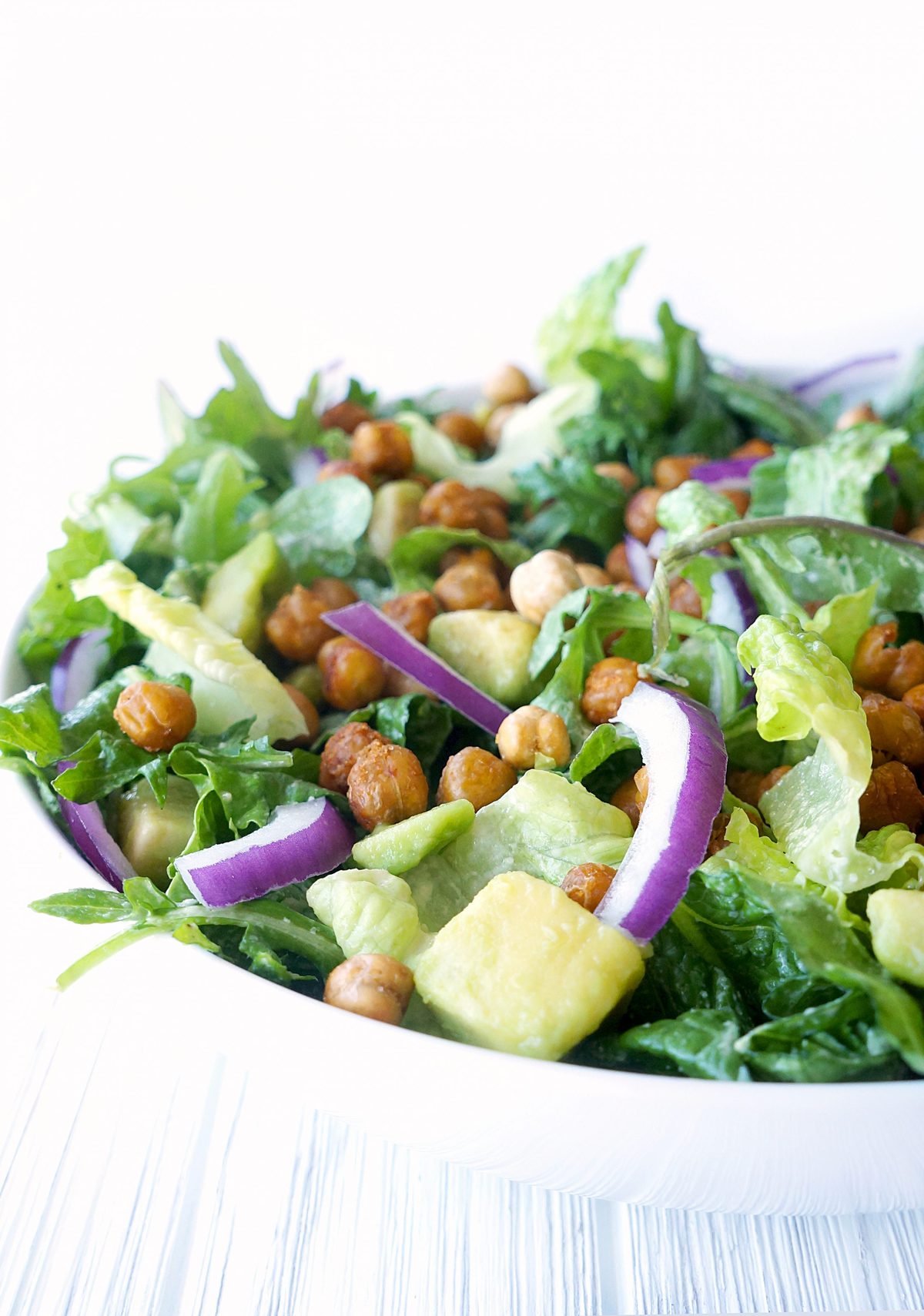 Vegan Caesar Salad with Roasted Sriracha Chickpeas - Haute and Healthy Living