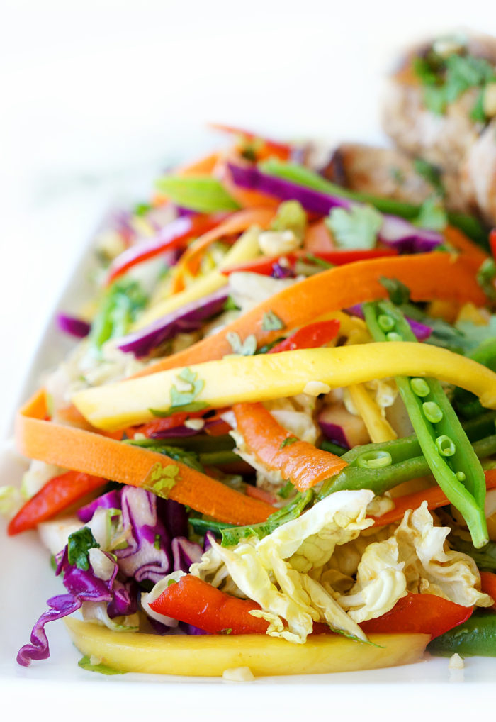 Rainbow Detox Salad with Asian Chicken Skewers