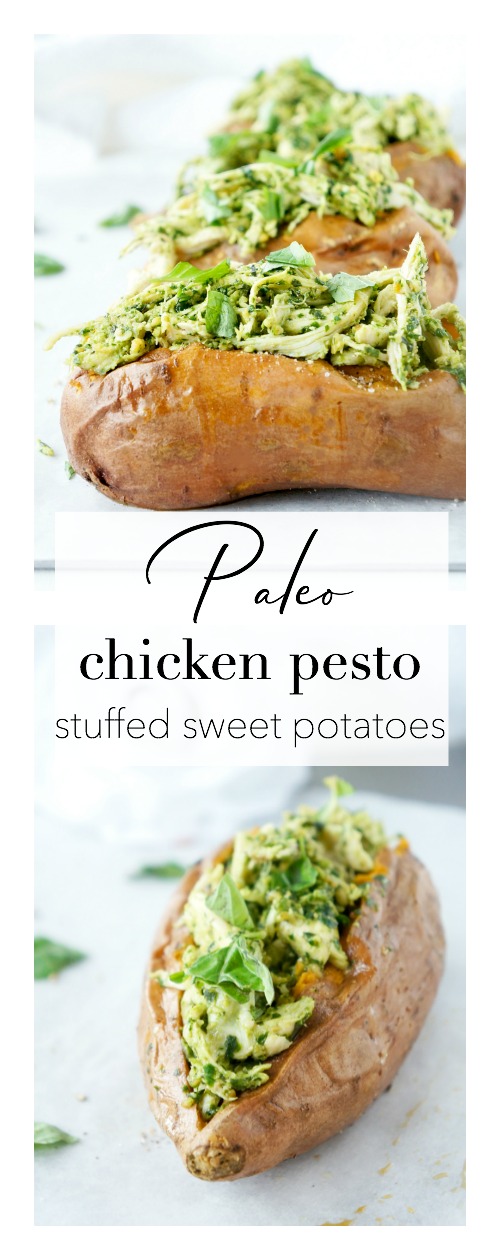 Pesto Chicken Stuffed Sweet Potatoes | Haute & Healthy Living