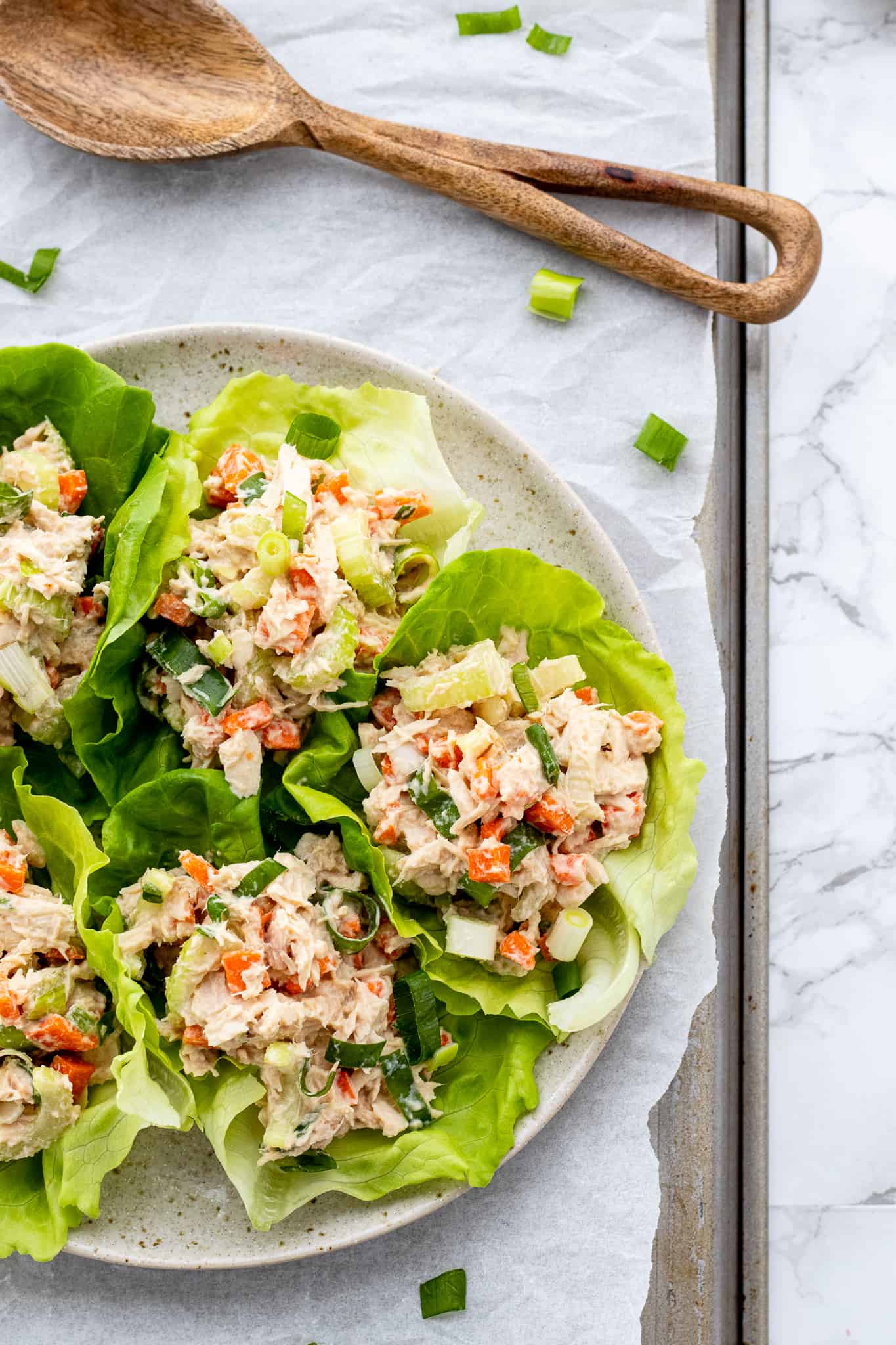 tuna in lettuce cups on plate