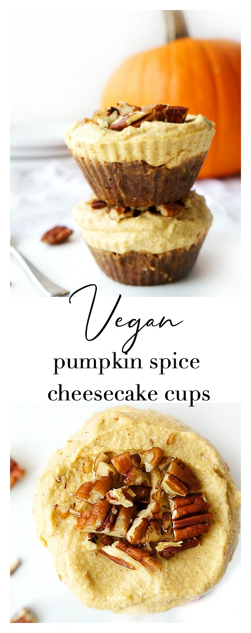 Collage of No-Bake Vegan Pumpkin Spice Cheesecake Cups