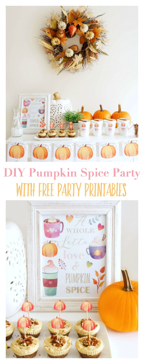 Collage with text: DIY Pumpkin Spice Party with Free Party Printables