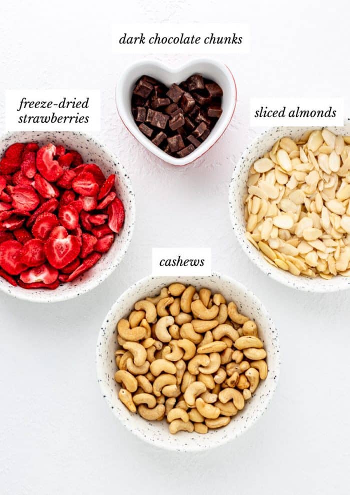 Ingredients to make the heart healthy trail mix recipe.