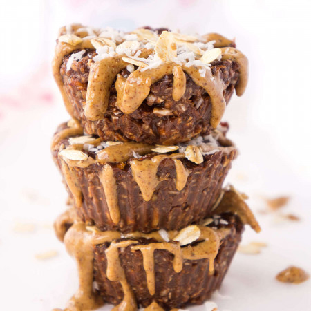 Stack of three Chocolate Almond Protein Cups