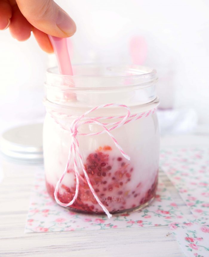 Homemade Raspberry Fruit-on-the-Bottom Yogurt Mason Jars