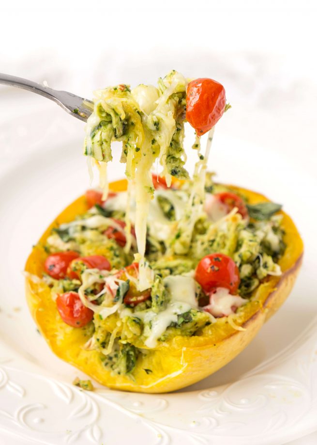 Easy Pesto Chicken Stuffed Spaghetti Squash Haute & Healthy Living