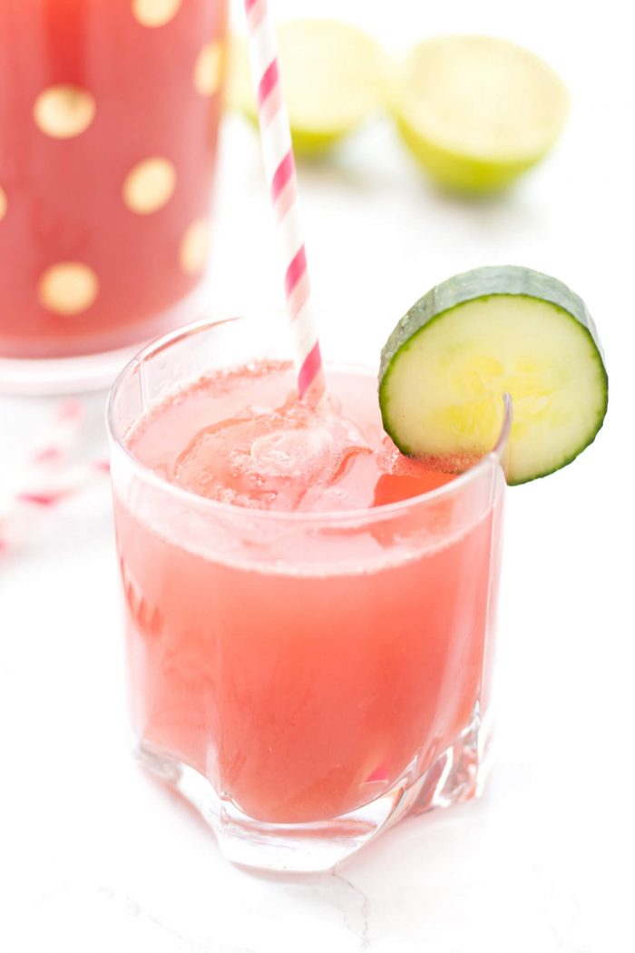Closeup of a full glass of Watermelon Cucumber Spritzer 