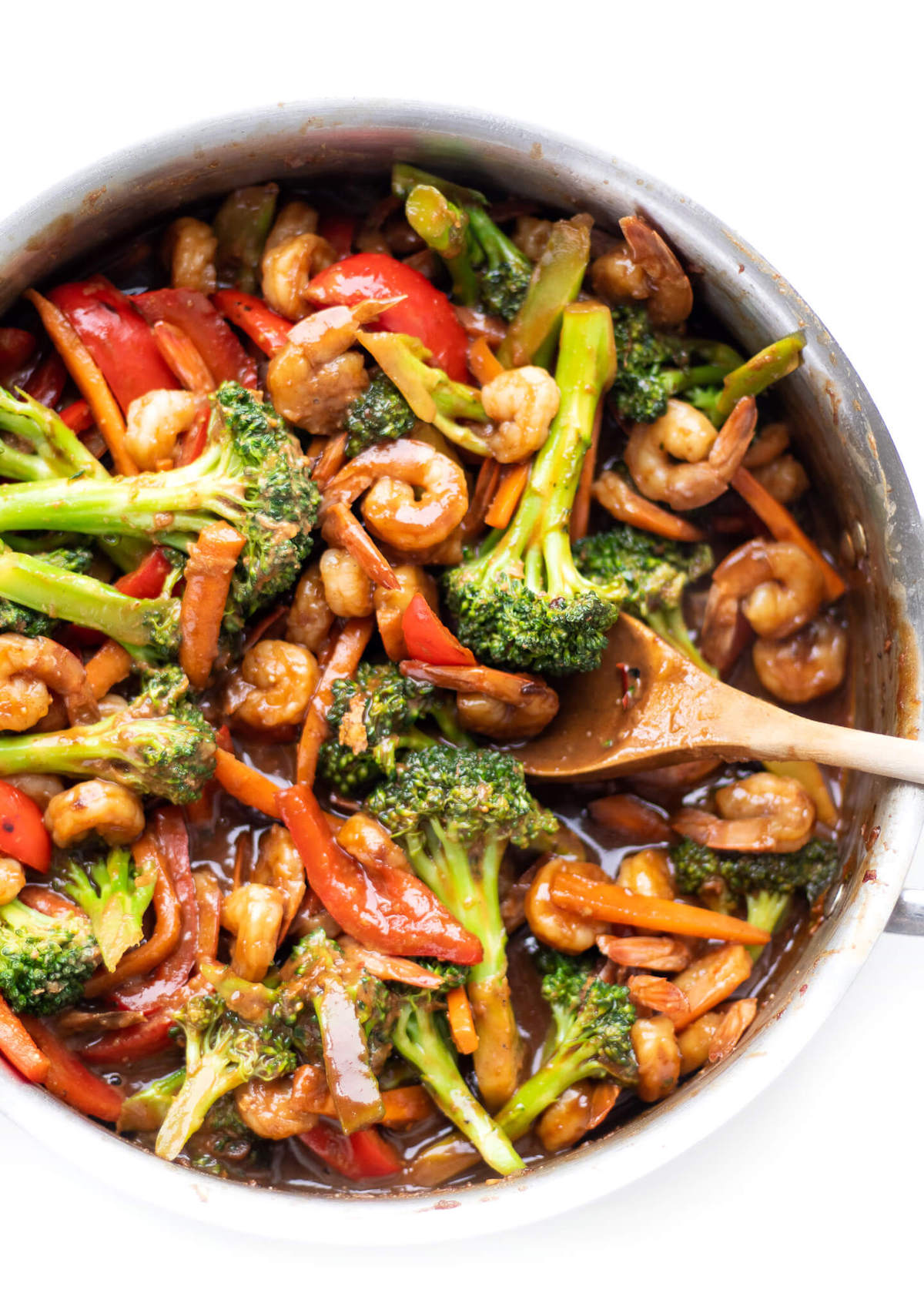 Overhead shot of stir fry with Healthy Stir Fry Sauce