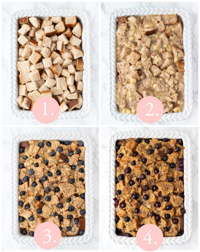 Four steps to make Blueberry Banana Baked French Toast Casserole