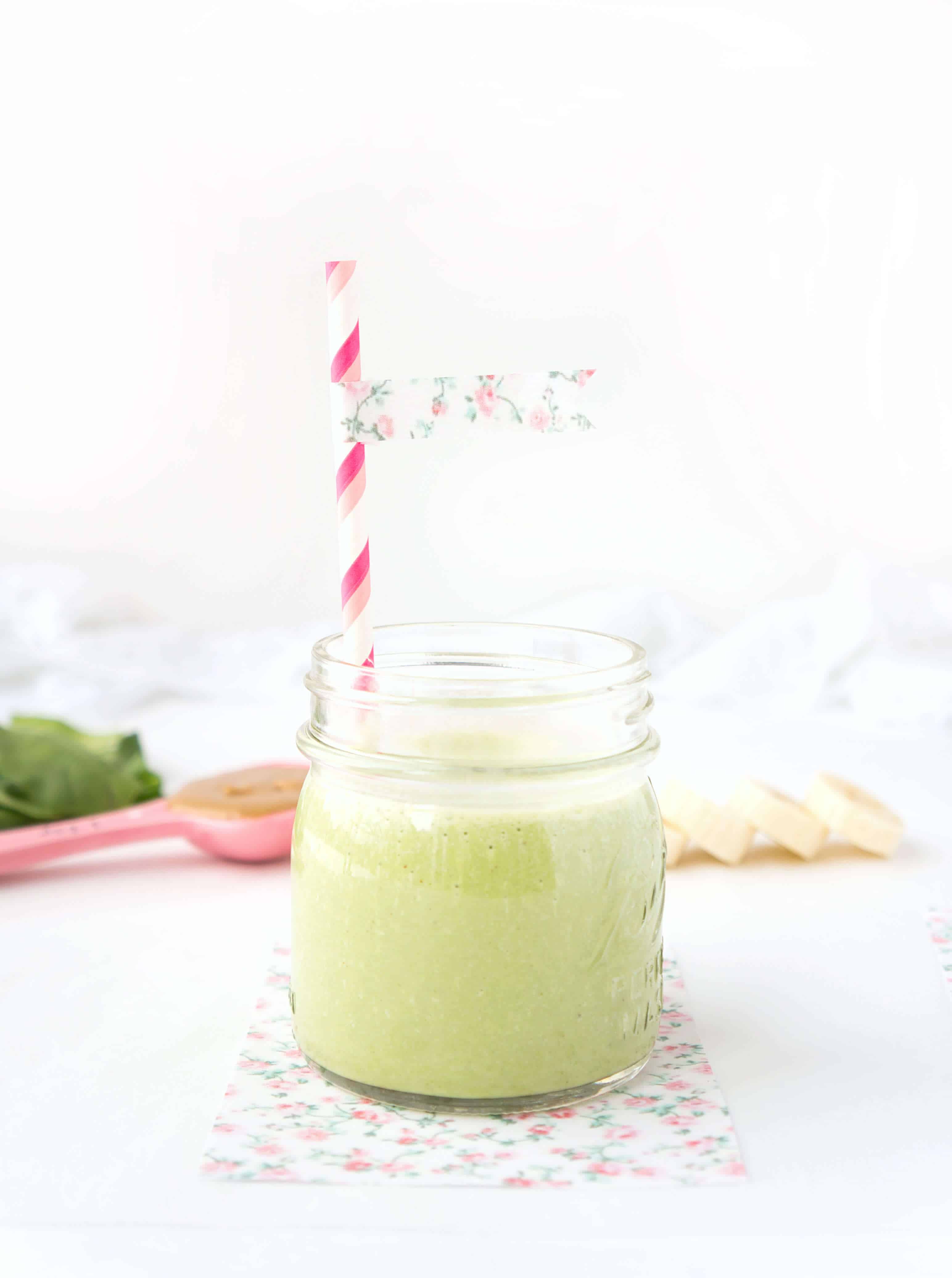 green smoothie in mason jar
