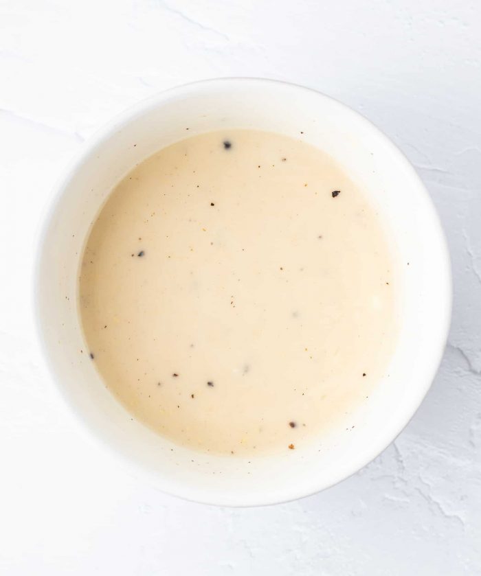 Creamy no-mayo dressing in a bowl