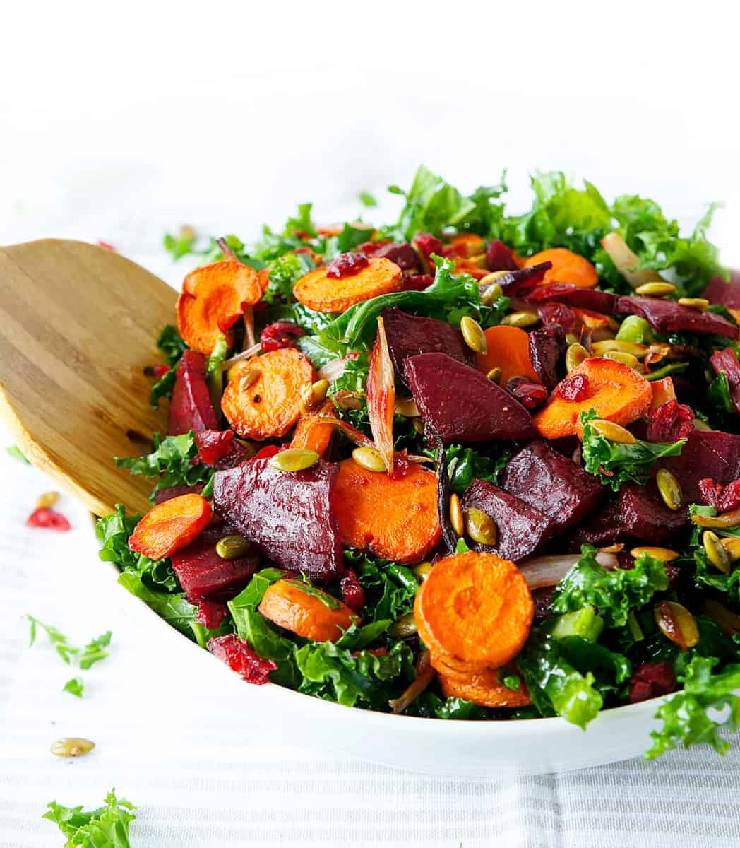 Roasted Beets and Carrots Kale Salad 