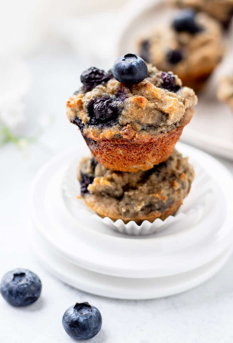 Almond Flour Banana Blueberry Mini Muffins {No Sugar Added}