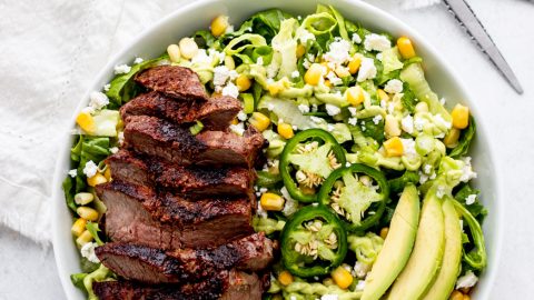 steak salad with green goddess dressing Green Goddess Steak and Kale Salad