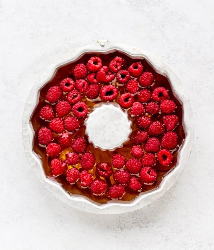 raspberries and apple juice in a ring mould