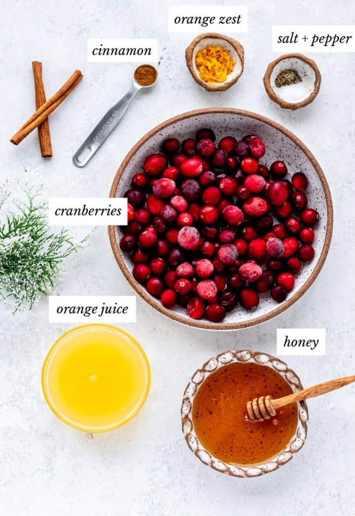 Ingredients to make the cranberry sauce recipe.