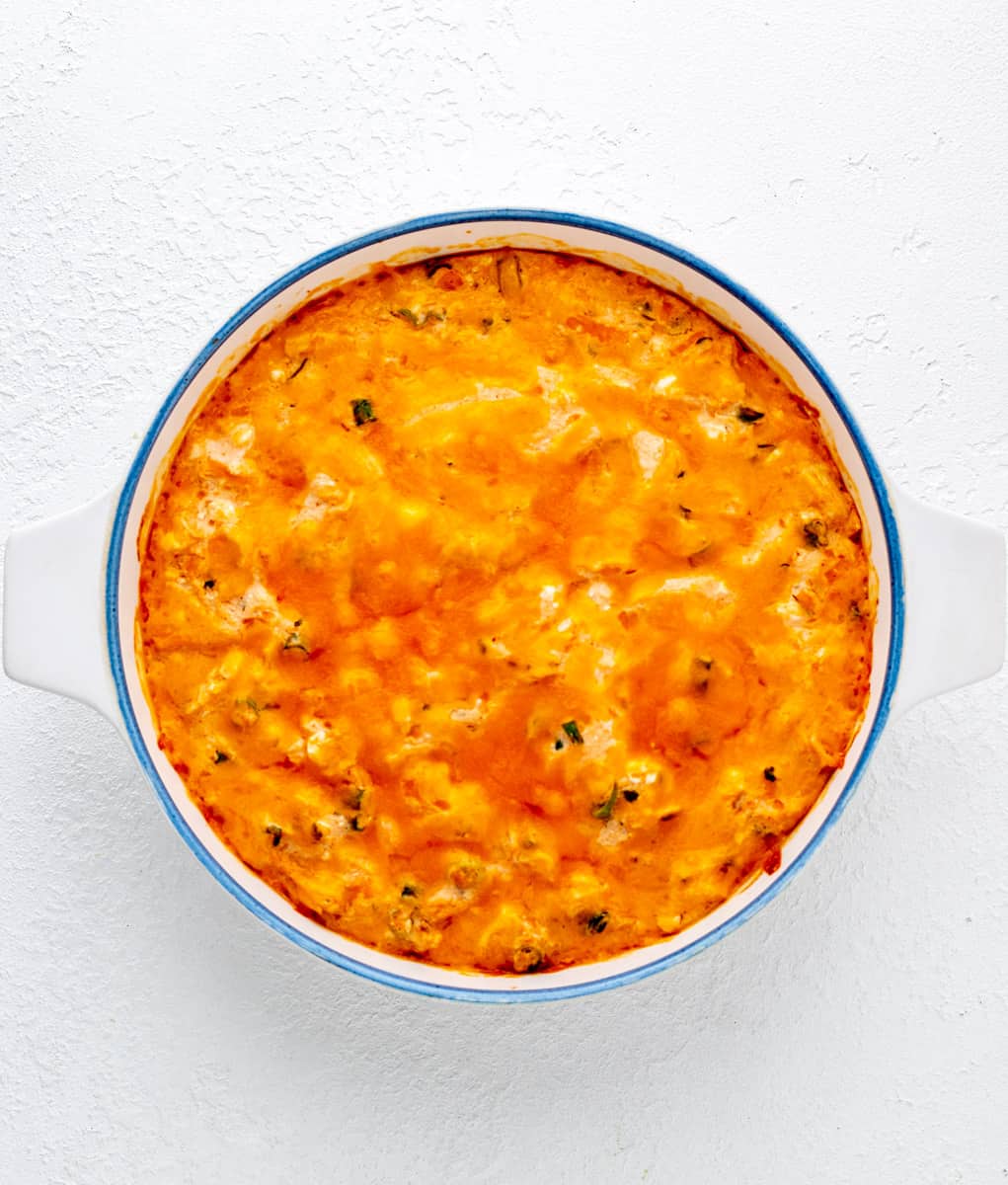 Buffalo chicken dip fresh out of the oven.