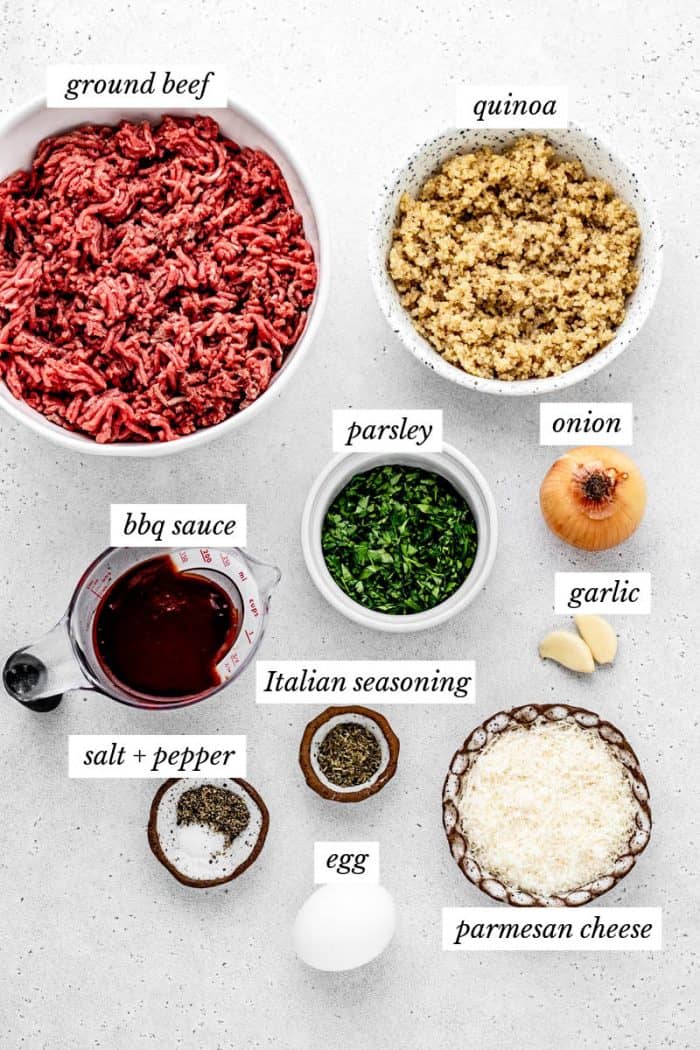 Ingredients for the baby meatloaf muffins with labels.