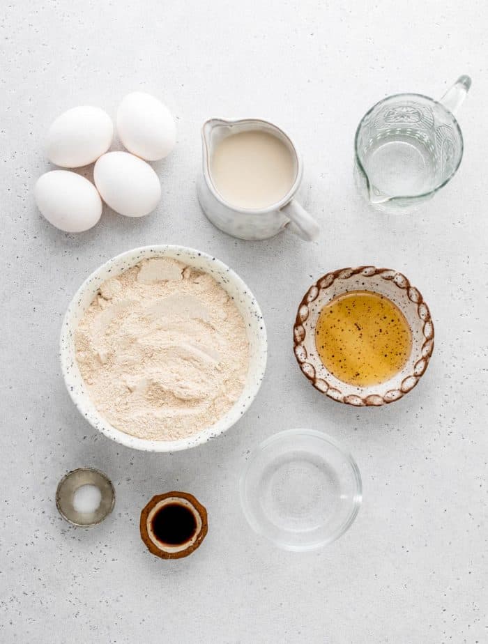 Ingredients to make the almond milk crepe recipe.