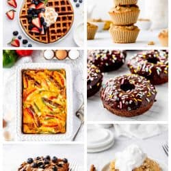 A collage of healthy mother's day brunch ideas and recipes.