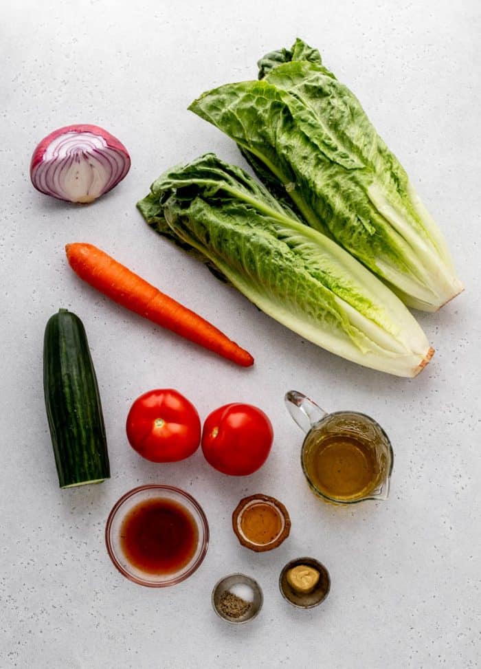Ingredients to make the tossed salad recipe.