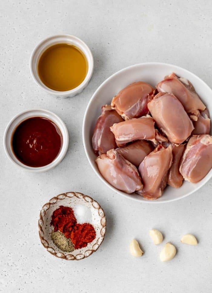 Ingredients for grilled BBQ chicken thighs recipe.