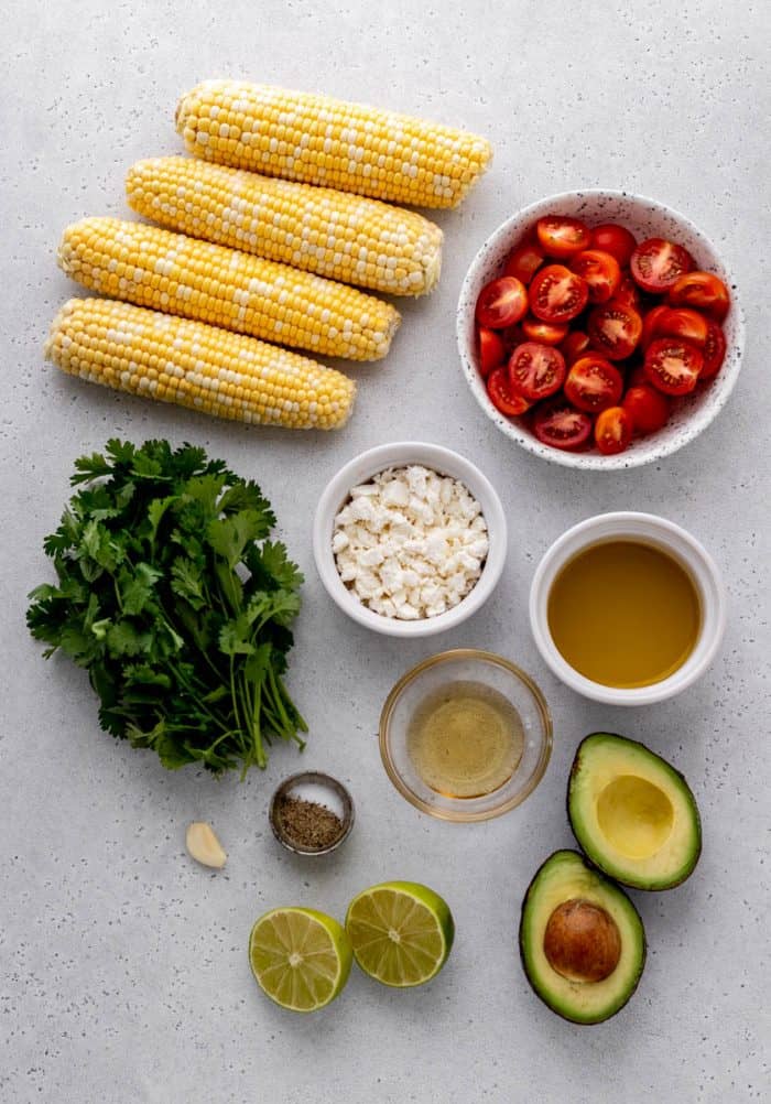 Ingredients for the grilled corn salad recipe.