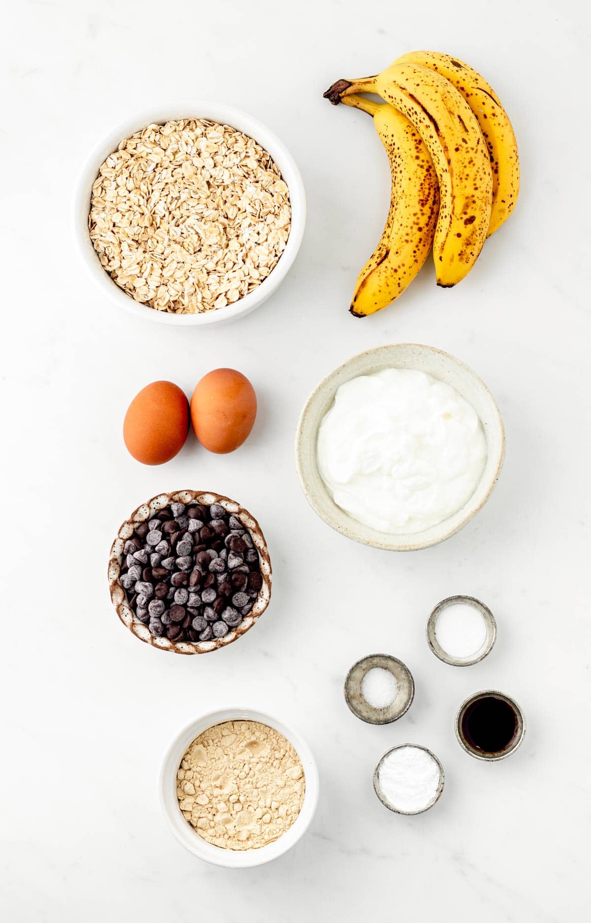 Ingredients for protein banana bread recipe.