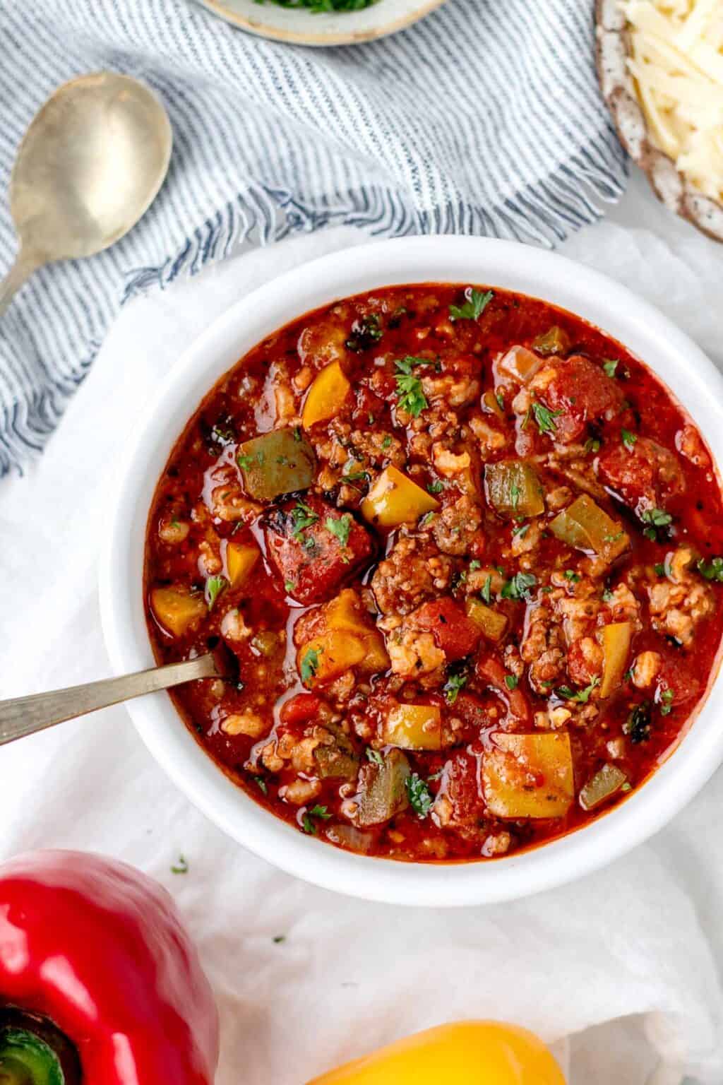 Slow Cooker Stuffed Pepper Soup {with Uncooked Rice} Haute & Healthy