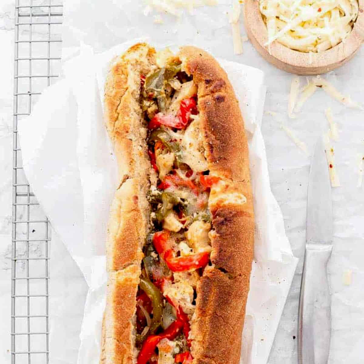 Healthy Crockpot Chicken Philly Cheesesteak