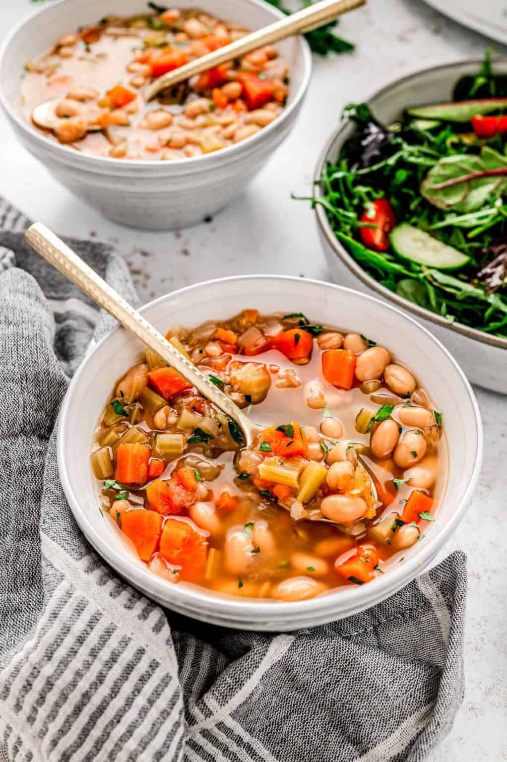 Easy Slow Cooker White Bean Soup Recipe {Vegetarian} Haute & Healthy