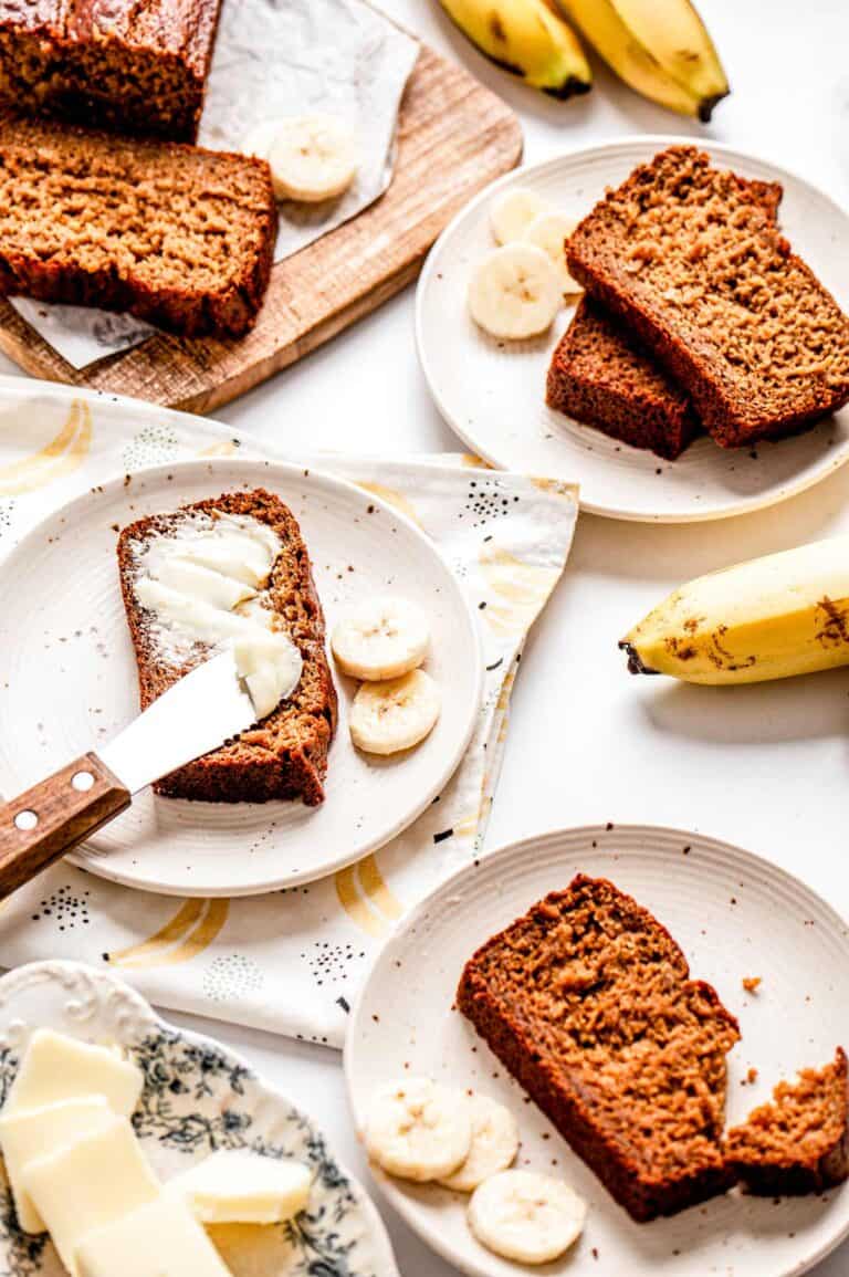View of Healthy Cottage Cheese Banana Bread - Haute & Healthy Living