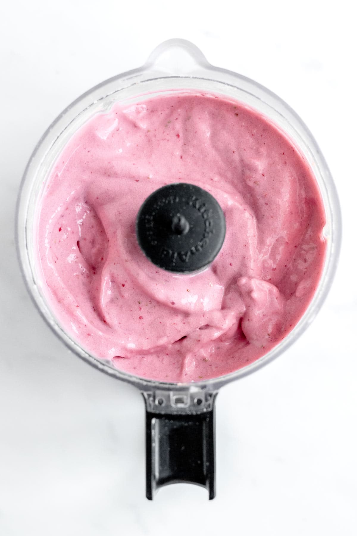 Bird's eye view of the whippe strawberry cottage cheese dessert.